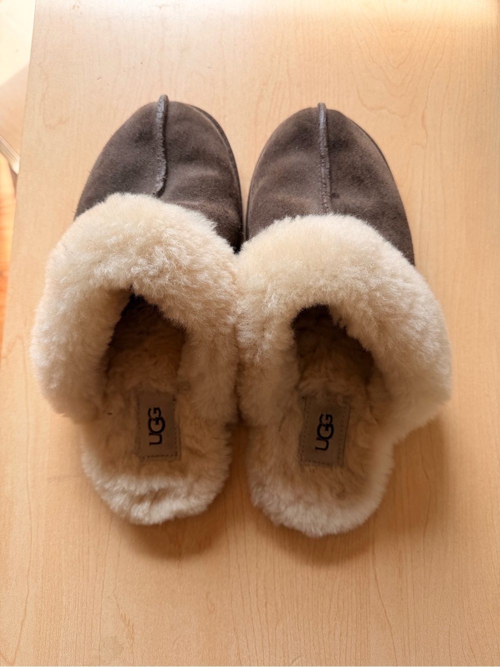 UGG Dark Green Suede Slippers with Cream Shearling